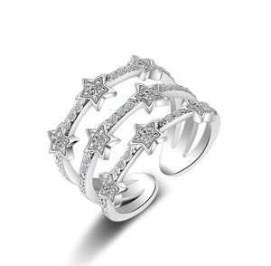 Yeni zarif sevimli retro üçlü yıldız yüzüğü dişi açık yüzük boyutu ayarlanabilir elmas gül altın ve 925 gümüş yüzük fabrikası Dire6798136