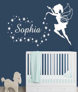 Nome personalizado de fada adesivo de decalque de parede Little Angel Stars Personalizado Baby Name adesivos para berçário quarto quarto decoração 4974514