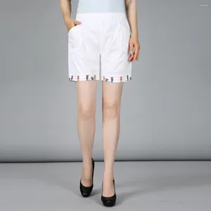 Frauen Shorts Baumwollstickte sommerliche elastische elastische Taille Frauenhosen Taschen für