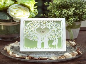 Hela gröna bröllopinbjudningar Kort Elegant Laser Cut Wedding Invitations Personalalize Anpassa tryck6548800