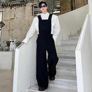Men's Pants LUZHEN 2024 Spring Trendy Solid Color Suspender Elegant Niche Design Fashion High Street Wide Leg Jumpsuit LZ2928