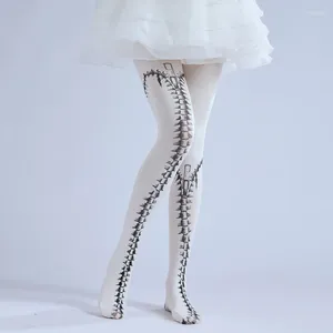 Frauen Socken personalisierte gedruckte Strumpfhosen Wirbelsäule Knochen Reißverschluss lustige Muster Binde Punk Goth Chic sexy Strumpfhosen