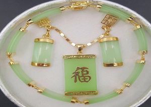 Natural Green Jade 18KWGP Wisiank Naszyjnik Drop Bransoletka z kropli SET3802362