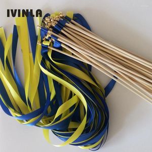 Party Decoration 50pcs/lot Royal And Yellow Wedding Ribbon Wands With Gold Bell For