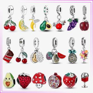 925 Sterling Silver Fruit Series Avocado Cherry Charm Pendant For Original DIY Bracelet Strawberry Beads Gift Women Jewelry 240428