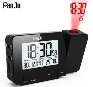 FanJu FJ3531B Projection Clock Desk Table Led Digital Snooze Alarm Backlight Projector Clock With Time Temperature Projection4449402