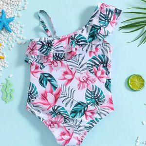 Swimwear femminile 2024 Gilr Swimsuit Red Green Flower Girl Swim Wear Summer Children Abiti di alta qualità BABY 2-7Y