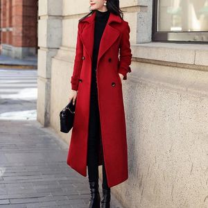 女性のコート冬の韓国ファッションロングコーティングされた肥厚したウールの冬の冬のコート黒いコートハラジュク240424