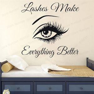 Inspiring Make Up Quote Wall Window Vinyl Decal Sticker Lashes Make Everything Better Brows Removable Wall Stickers BedroomWL205 240423