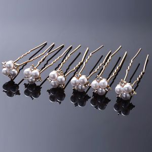 Rose Gold silver gold 6PCS/lot Wedding Accessories Bridal Pearl Hairpins Flower Crystal Pearl Rhinestone Hair Pins Clips Bridesmaid Women Hair Jewelry