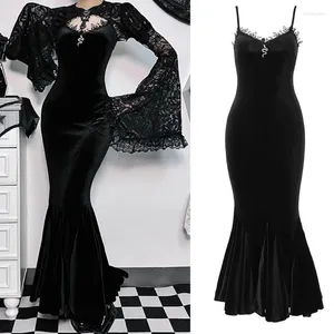 Vestidos casuais b36d moda sexy figurmo de halloween para mulheres e meninas vestido sem mangas de renda gótico