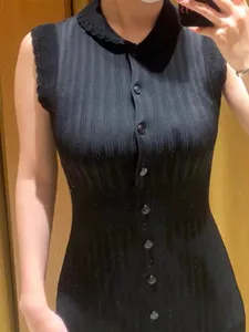 2024 New Sandro Sleeveless Long Knitted Dress Single breasted Slim Fit Style Small Black Dress