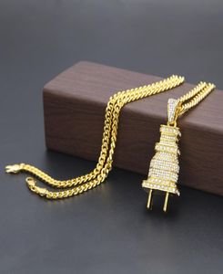 Mens Fashion Hip Hop -halsband Guldkubansk länkkedja Iced Out Plug Pendant Halsband för Men1652774