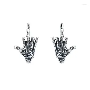 Stud Earrings 021R ZFSILVER S925 Silver Korean Fashion Trendy Hip-hop Punk Black Skeleton Hand Earring Charm Jewelry Girls Women Men