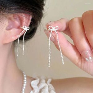 Backs Earrings 1Pcs Korean Silver Color Bow Tassel Ear Clip For Women Simple Metal Line No Piercing Geometric Cuff Jewelry