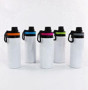 Garrafas de água em branco de alumínio de sublimação 600 ml Tolhas de chaleira resistente ao calor esportes copos de capa branca com alça Sea RRC9389695