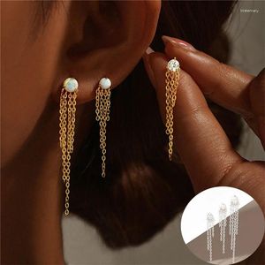 Dangle Earrings 925 Sterling Silver Opal Geometric Drop For Women Girl Zircon Chain Tassel Design Jewelry Party Gift