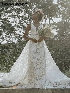 Abiti da sposa senza maniche a V africano a V-Neck Abiti APPLICI FLORALI APPLICI FLERALI APPLICA