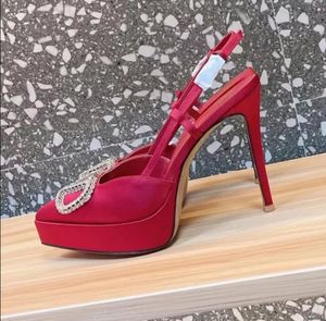 Designer di lusso sandali femminili tacchi alti tacchi a punta appuntita strass con fibbia in metallo decorazione di scarpe per banchetti scarpe formali in pelle raso in pelle satinata