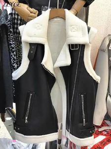 Kamizelki damskie naśladowanie futrzana skórzana kamizelka płaszcza kobiet bez rękawów luźna kurtka zamek lady kamizelki jesienne zimowe ciepłe ubrania motocyklowe