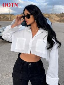 Women's Blouses Street White Crop Top Woman Blouse 2024 Fashion Casual Cotton Turn Down Collar Shirts Sexy Long Sleeve Button Up Spring