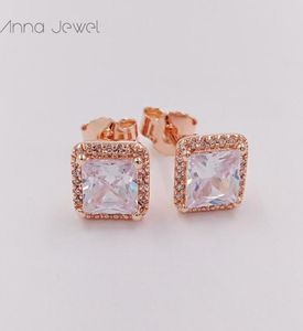 Jóias de designer quente autêntico 925 Sterling Silver Elegance Rose Gold Diamond Diamond Stud Brincho
