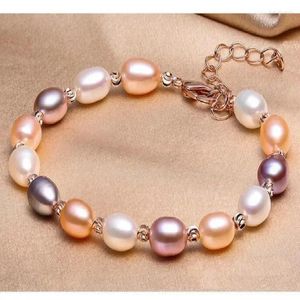 Pulseira de água doce roxa natural para mulheres elegantes contas de cristal rosa tamanho ajustável presente requintado presente