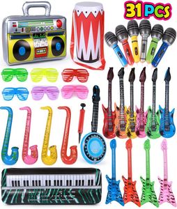 Altre forniture per feste di eventi 31 pezzi di giocattolo rock star gonfiabile set 80s Music Instruments Props Decorations6 Guitars 6 Microfonte1323676