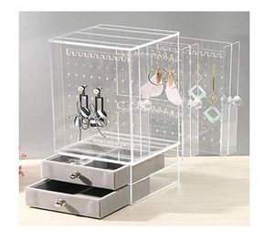 Clear Acrylic Jewelry Organizer Storage Box Display Stand for Girls Gift Women Earring Ring Box Rack med lådarmbandhängare8672596