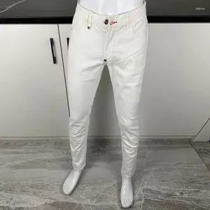 Jeans masculinos High Street Fashion Elastic Slim Fit Wash White Hip Hop Marca de qualidade