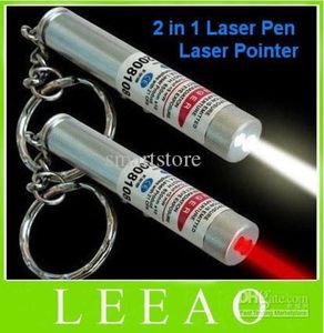 200pcslot novo 2 em 1 luz LED branca e laser vermelho Ponteiro Pen Pen Chave Lanterna Chain79666855