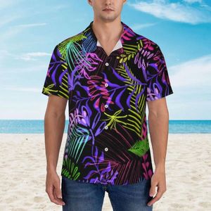 Мужские повседневные рубашки Hawaii Рубашка пляжные тропические пальмовые листья блузки красочные принты элегантные мужчины с коротким рукавом стильная одежда