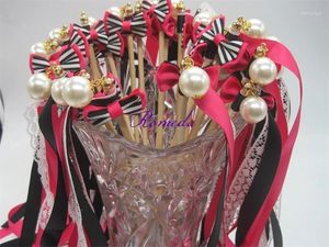 Party Decoration 20pcs/lot Peral Wedding Ribbon Wands Stick For