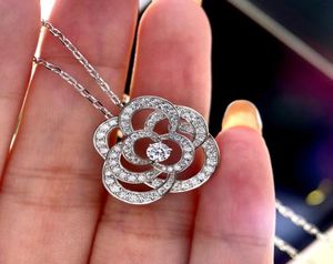 2020 new camellia necklace elegant and fashionable allround hollowedout diamond 925 sterling silver chain length 405cm8701588