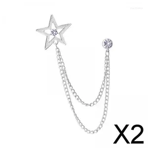 Brosches 2xmen's Suit Collar Star Brooch Lapel Pin Hållbar märke Tassel Chain Accessory