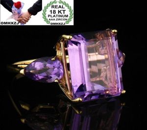 OMHXZJ Whole European Fashion Woman Man Party Wedding Gift Luxury Square Amethyst 18KT Yellow Gold Ring RR7246002251