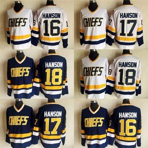 Kob Slap Shot Movie Charlestown 18 Jeff Hanson 17 Steve Hanson 16 Jack Hanson Hockey Jersey White Blue Stitched Jerseys Fast Shipping