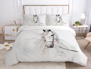 3D Bedding Sets Duvet Quilt Cover Set Comforter Pillowcase Bed Linen King Queen Full Single Size White Animal Horse Home Texitle 24570259