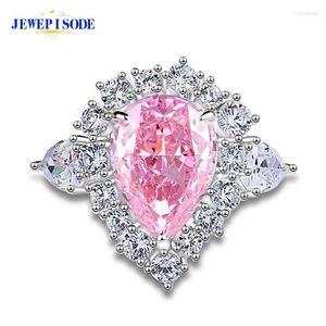 クラスターリングJewepisode 925 Sterling Silver 10 14mm Pear Cut Pink Sapphire Aquamarine Wedding Part