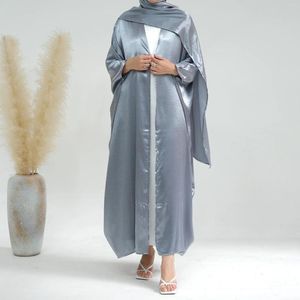 Abbigliamento etnico Open Front Abetto Cardigan Abaya Long Dress Satin Fashion Party Evening Women Muslim Kaftan Jaftan Jalabiya vestiti Islam