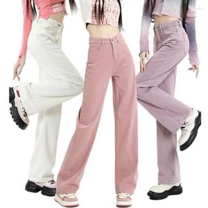 Kadın Kotları Katı Şeker Renk Çok yönlü geniş bacak denim pantolonlar bahar sonbahar kadınlar yüksek bel örtüsü düz bacak jean sokak moda pantolon