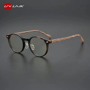 La cornice per occhiali retrò con legno può essere accoppiato circolare alla moda a base blu antipanica per uomini e donne 240423