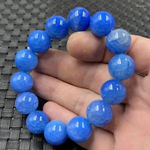 Strand Wholesale Flower Agate Beads Blue Chalcedony Bracelet 14mm Jade