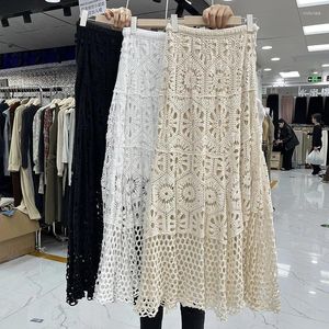 Skirts Bohemian Beach Long for Women Hollow Out A-Line Elastic High Waist Elegant Elegant Female Summer Falda K206