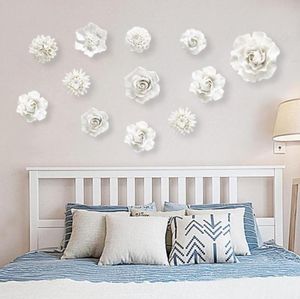 Adesivos de parede modernos 3D Cerâmica White Flower Sticking Decoração da sala de estar TV Antecessores de mural el mural7147663