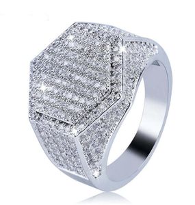 Hip Hop Fashion Men039S Ring Gold Silver Gold Glitter Micro Pillow Cubic Zirconia Geometric Ring Size 7131193951