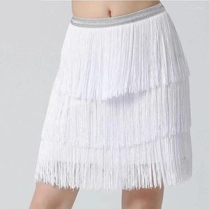 Stage Wear Women White Color Dance Clothes Latin Hip Scarf Tassel Skirt Dress Ballroom Samba Fringes Competition Performance