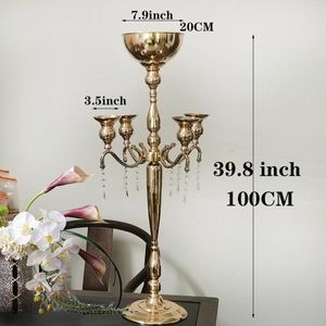 Party Decoration 10st 80cm/100cm) Golden Iron Plated Candelabra Wedding Props Floral Arrangement Ljusstake för Home El Table