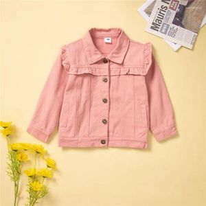 Jackets Modemäntel Herbst Baby Girls Kleidung Oerbekleidung rosa Langarm Langarm Ein-Brüstung Jean Coat Children Kleidung