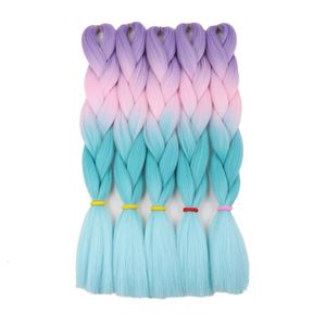 Cabelos de tranças sintéticas de 24 polegadas para mulheres tranças jumbo de alta temperatura Cabelo de crochê laranja amarelo azul roxo 5pcs/lote 240430